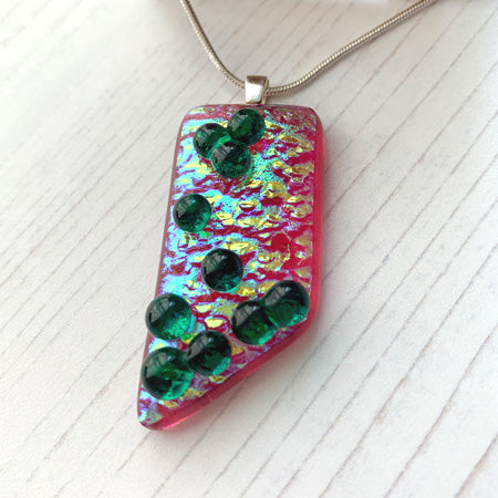 Pink Green Bubble Dichroic Glass Necklace