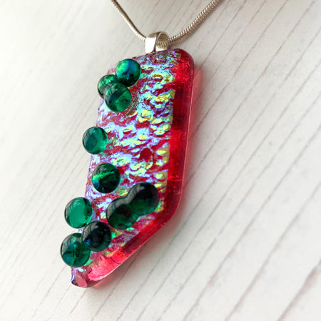 Pink Green Bubble Dichroic Glass Necklace