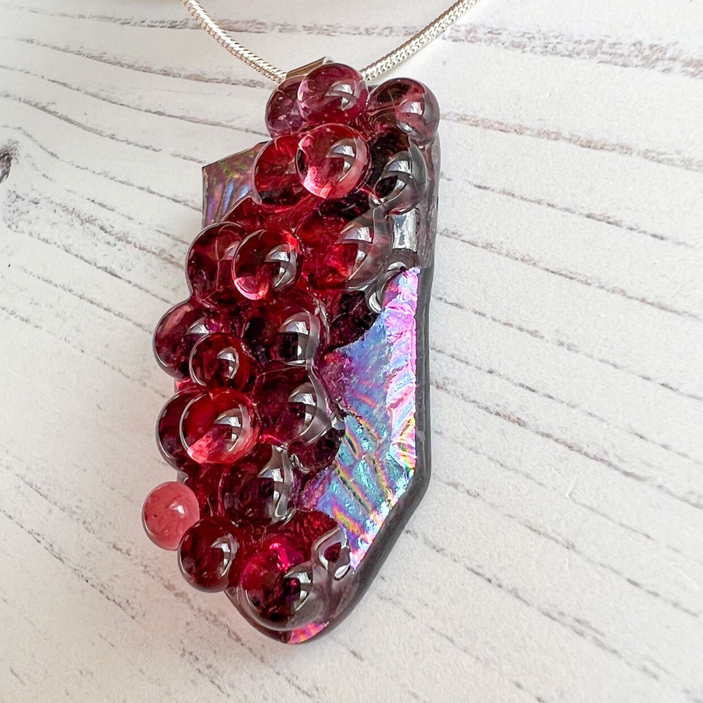 Pink Bubble Dichroic Glass Necklace