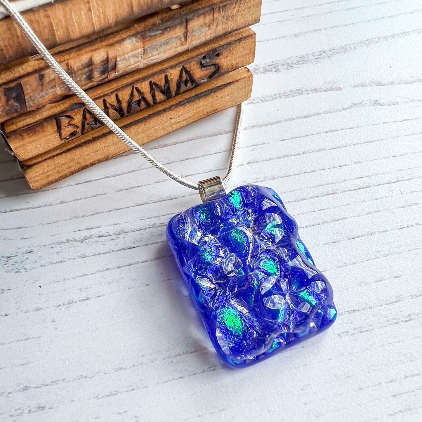 Blue Bubble Dichroic Glass Necklace