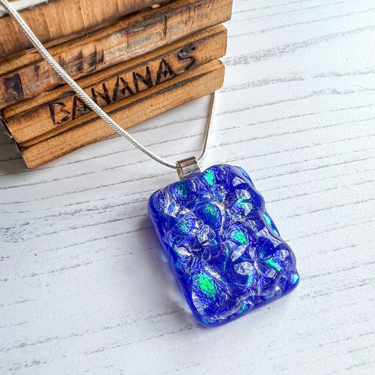 Blue Bubble Dichroic Glass Necklace