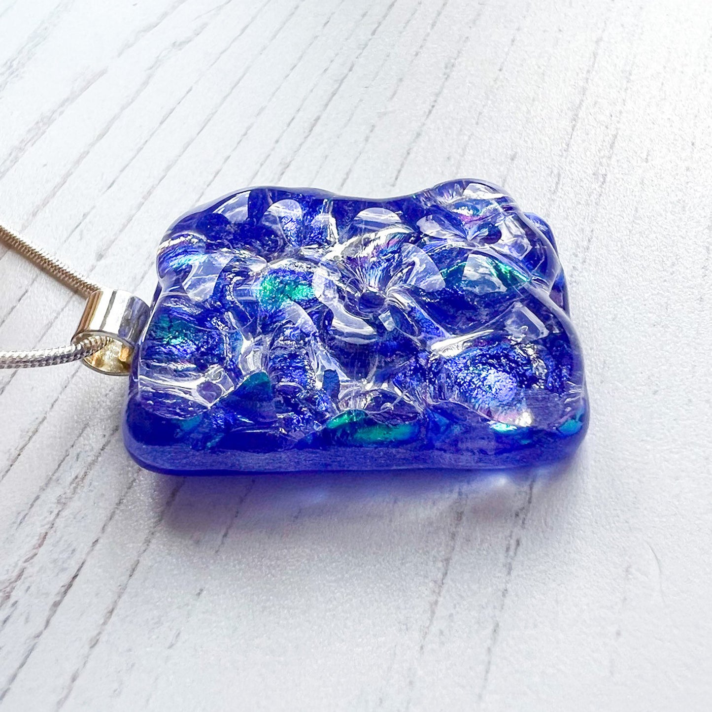 Blue Bubble Dichroic Glass Necklace