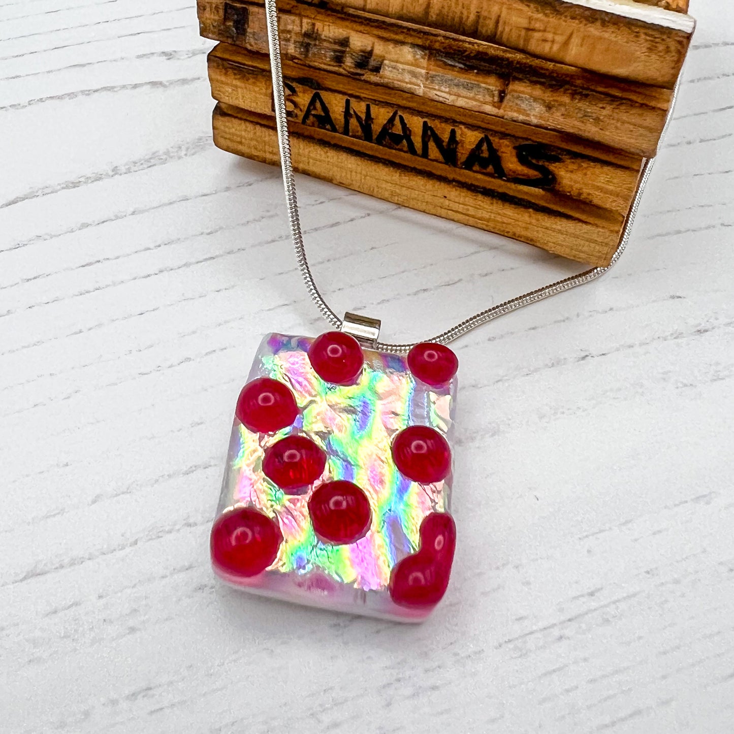 Pink Rainbow Bubble Glass Necklace