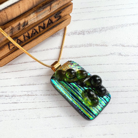 Peridot Green Bubble Dichroic Glass Necklace