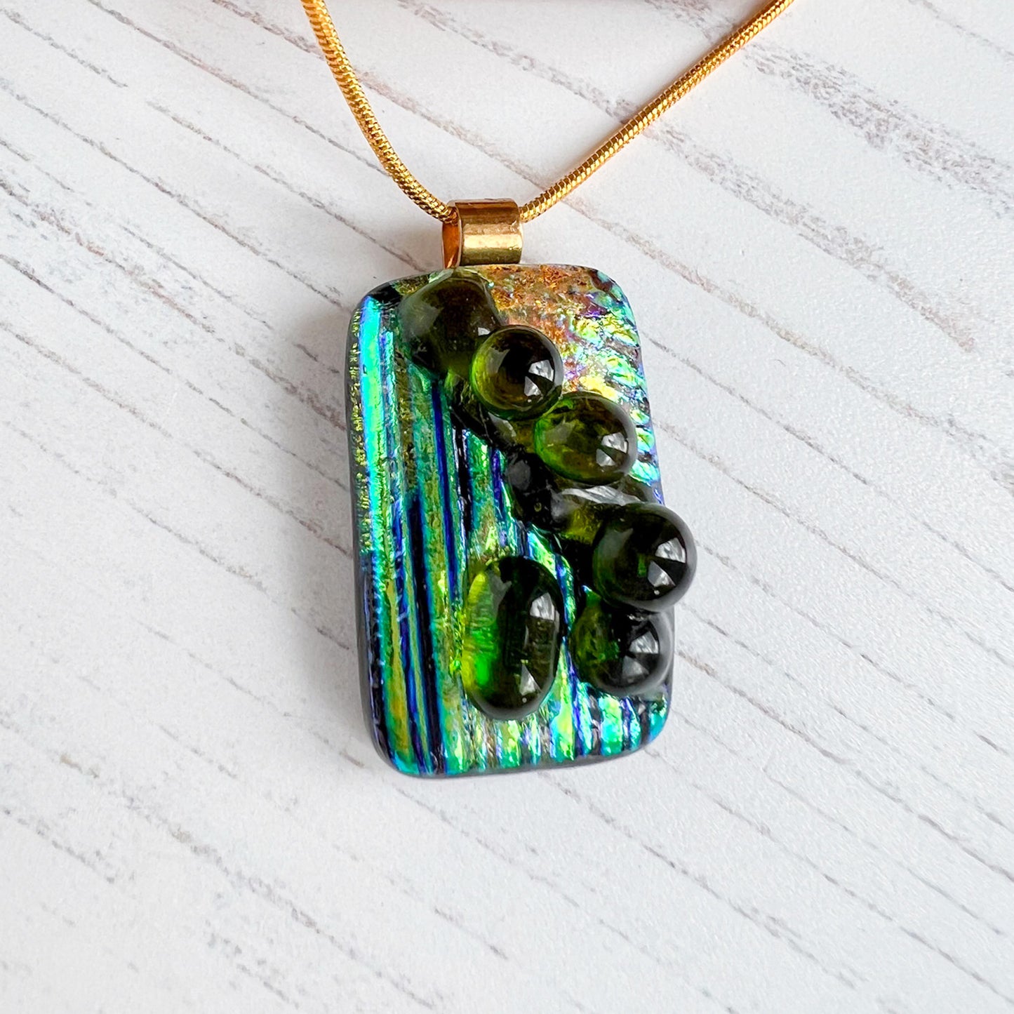 Peridot Green Bubble Dichroic Glass Necklace