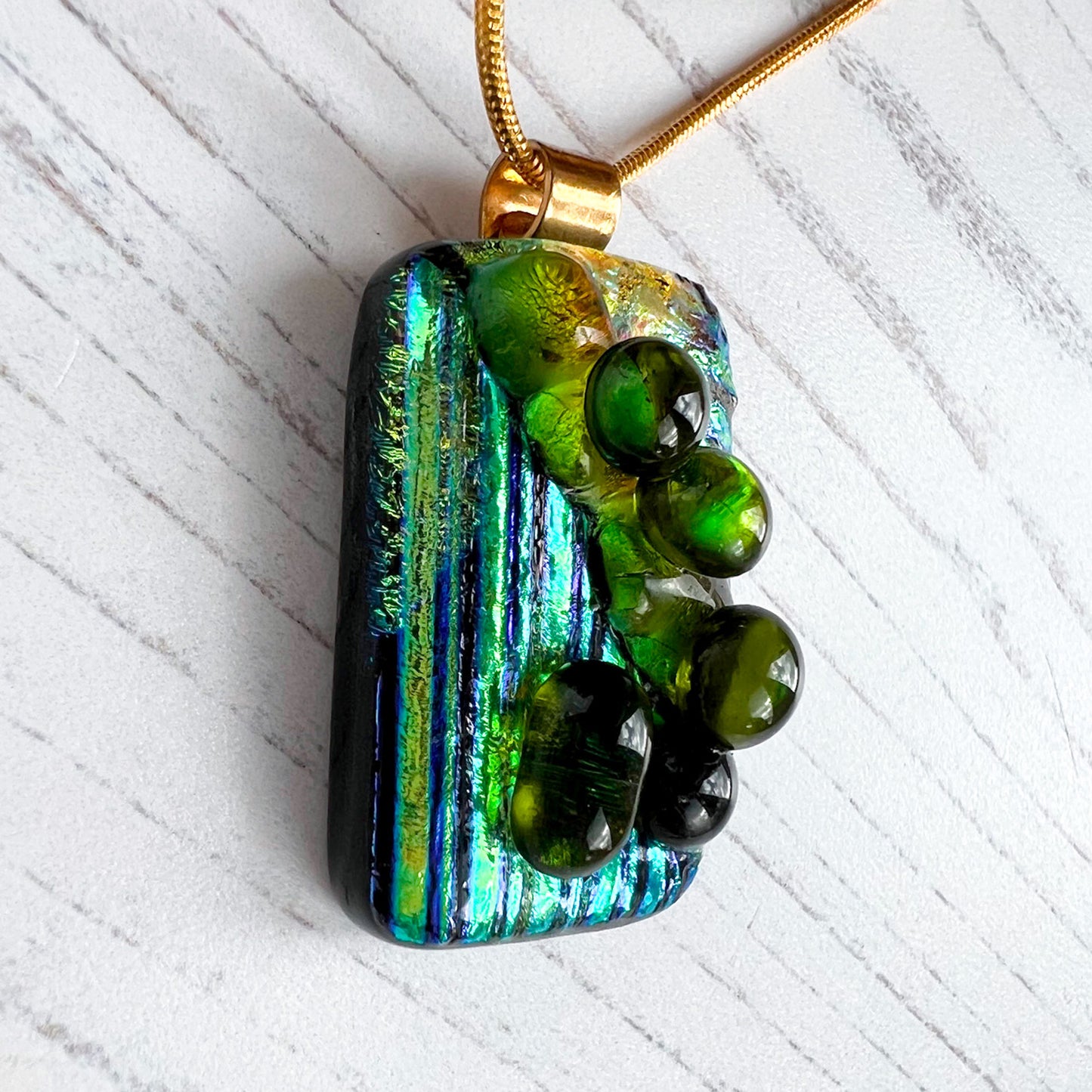 Peridot Green Bubble Dichroic Glass Necklace