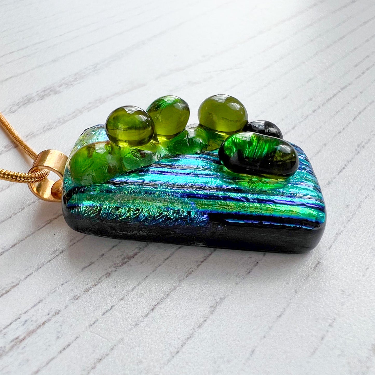 Peridot Green Bubble Dichroic Glass Necklace