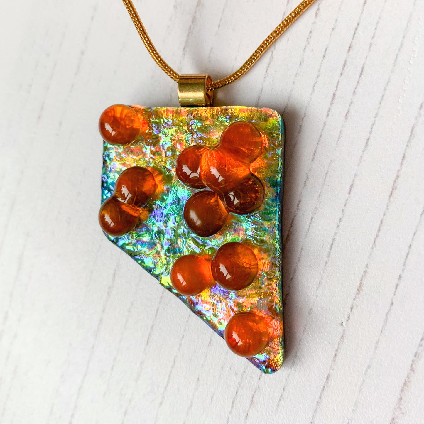 Orange Bubble Dichroic Glass Necklace