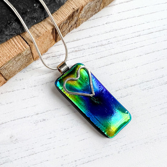 Cariad Silver Dichroic Glass Necklace