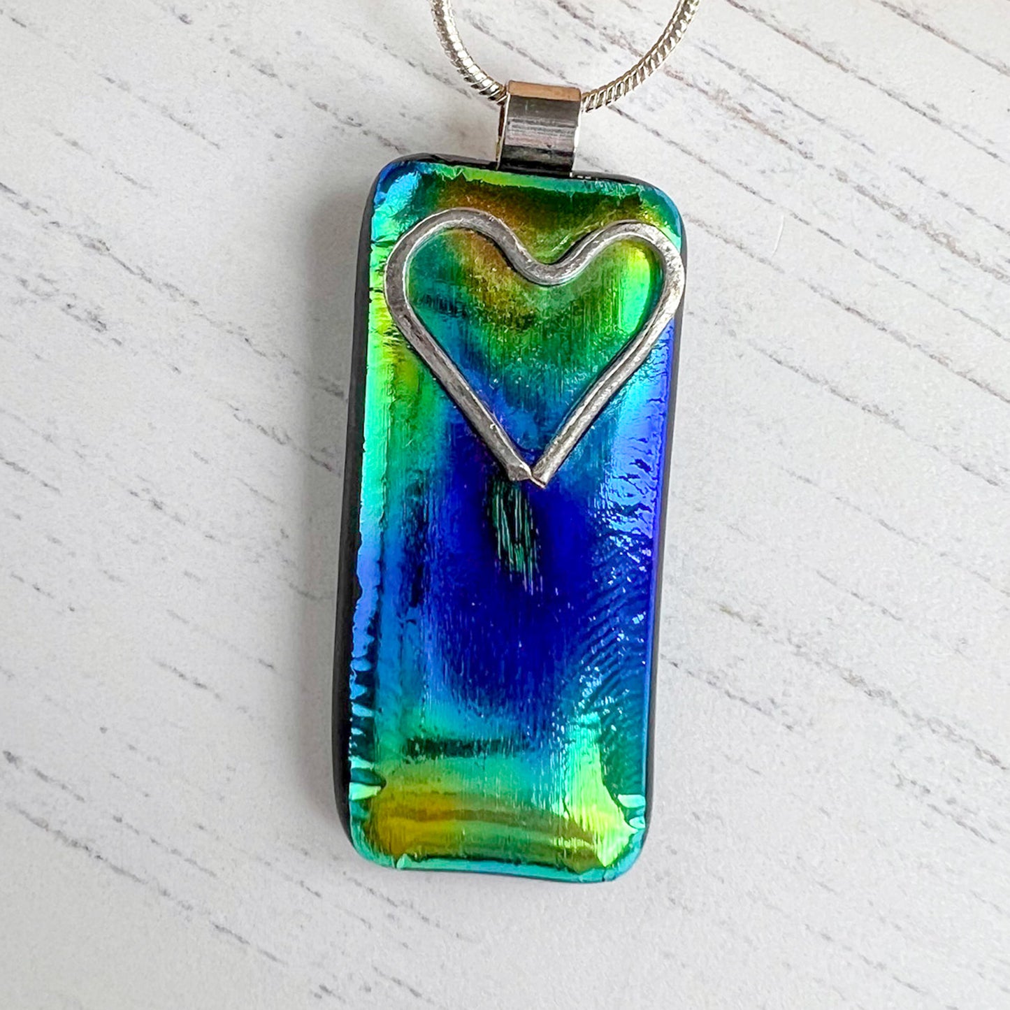 Cariad Silver Dichroic Glass Necklace