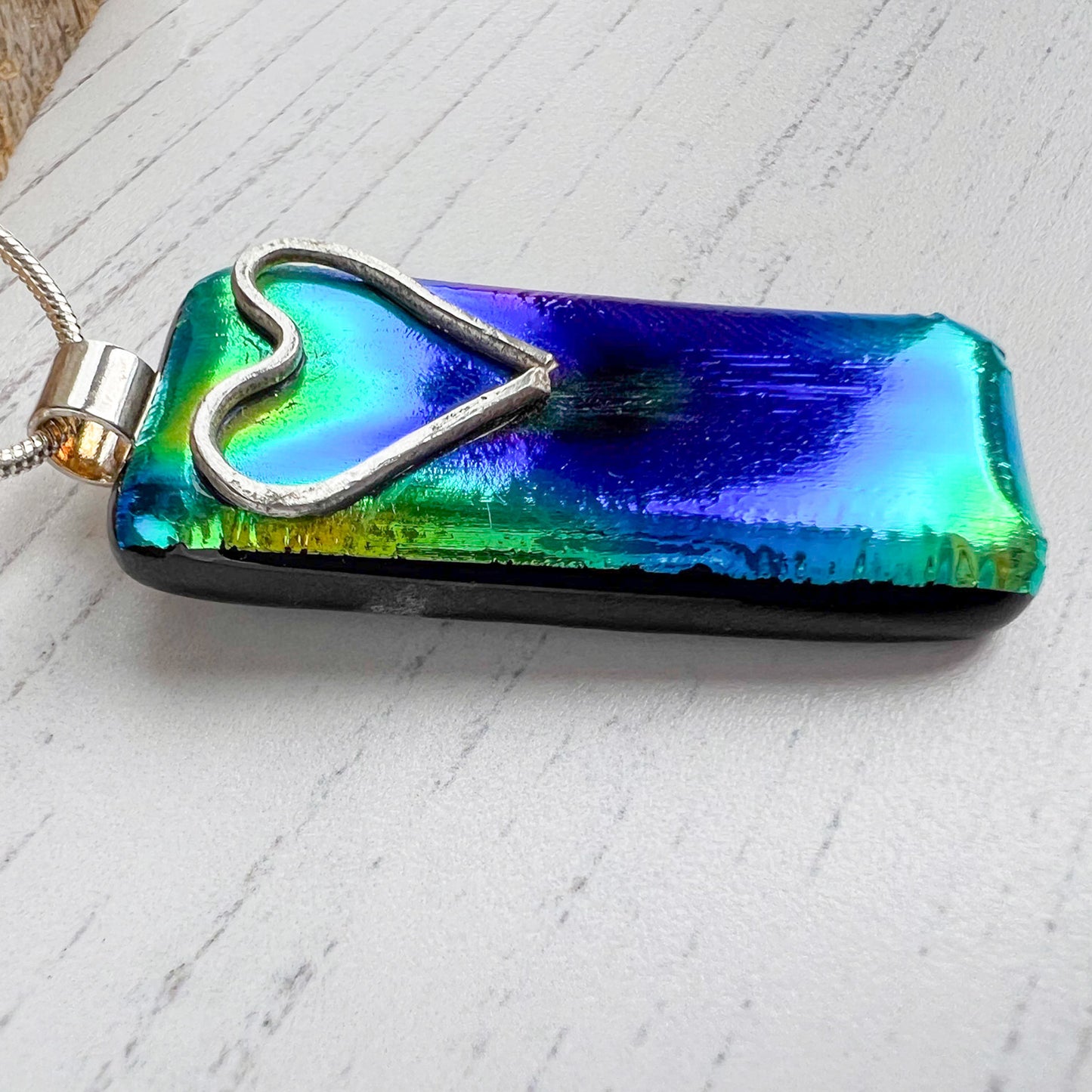 Cariad Silver Dichroic Glass Necklace