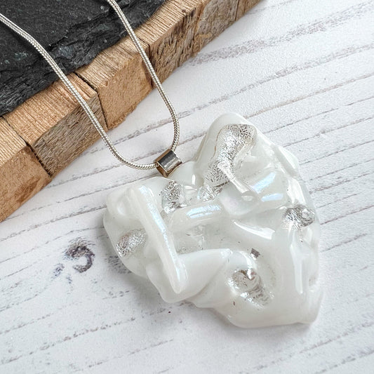 Cariad White Silver Dichroic Glass Necklace
