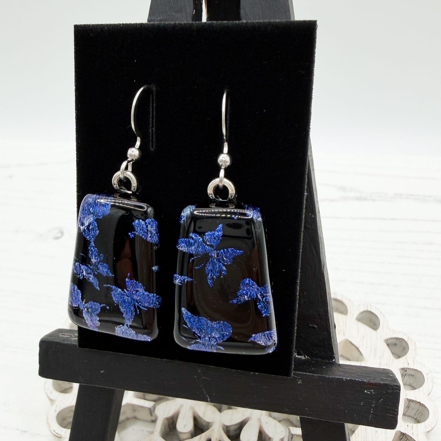 Handmade Dichroic Glass Earrings - Blues