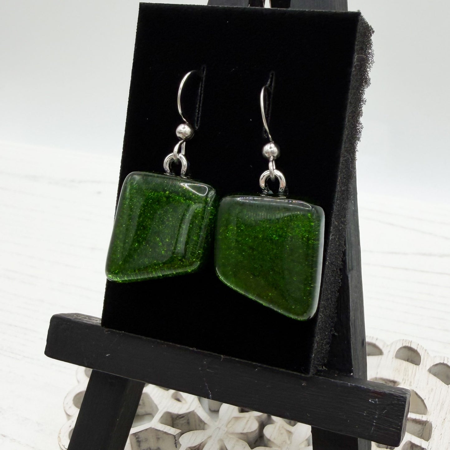 Handmade Dichroic Glass Earrings - Greens, Teal, Turquoise
