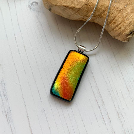This twinkle lava necklace is a handmade necklace that I make with my favourite type of glass, dichroic.