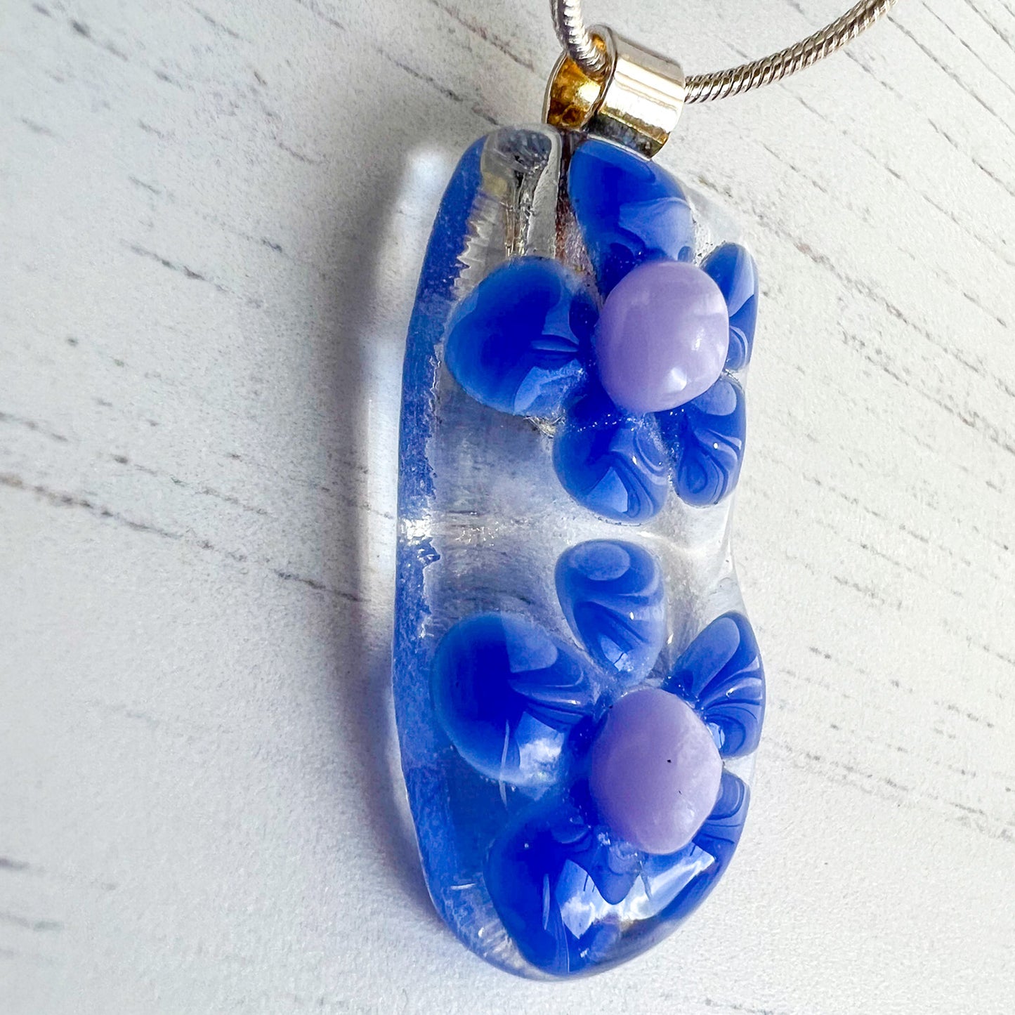 Blue Floral Glass Necklace