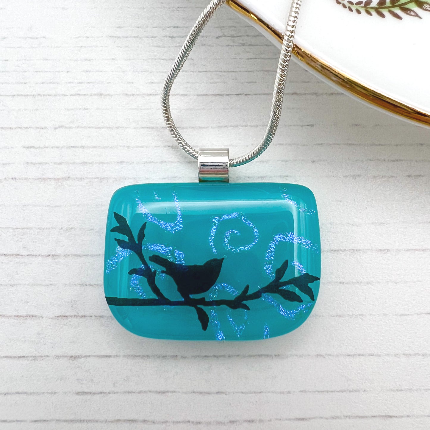 Swirl Bird Glass Necklace