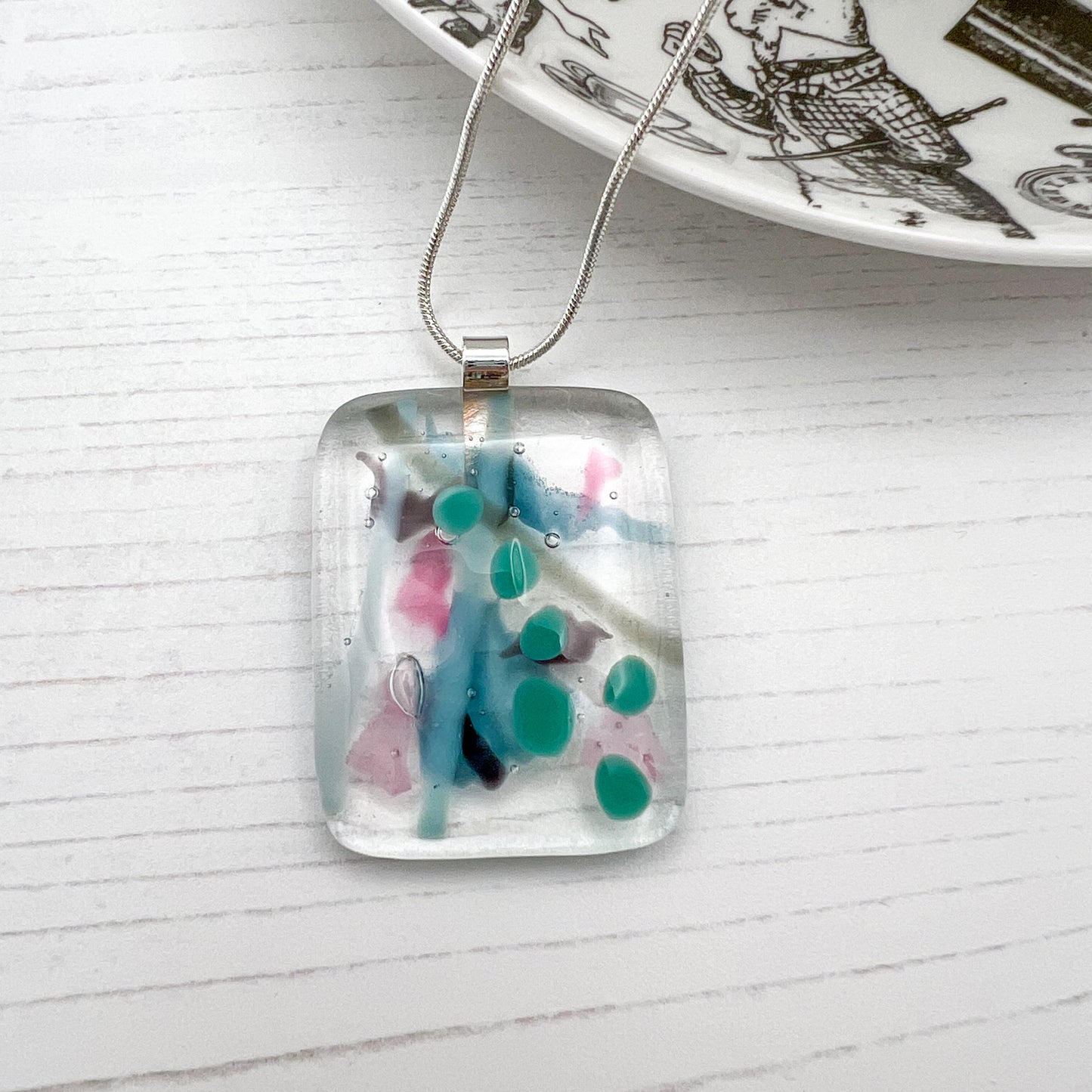 Blue Pink Abstract Glass Necklace