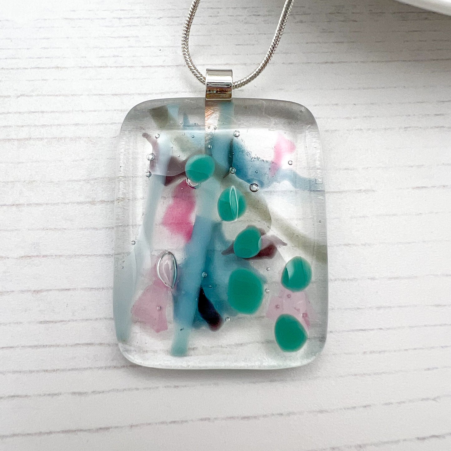 Blue Pink Abstract Glass Necklace