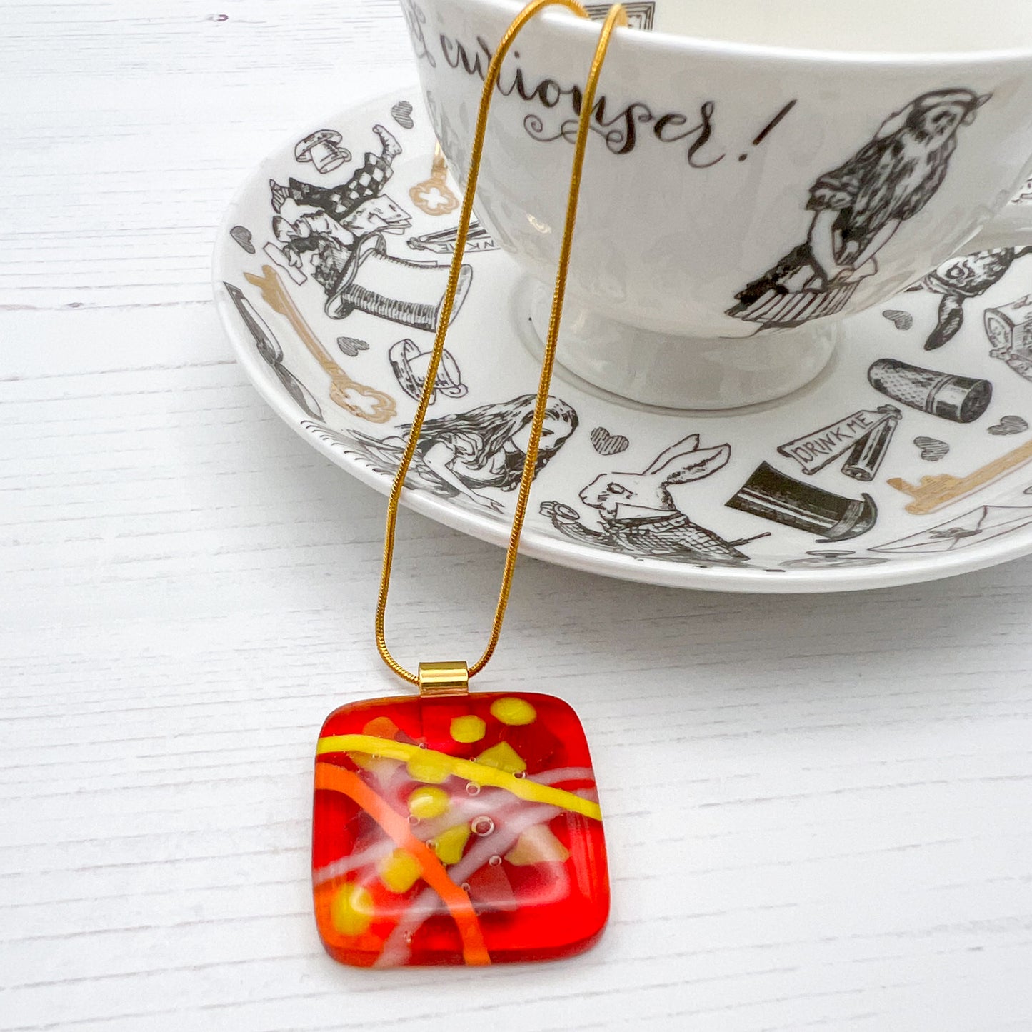 Red Abstract Glass Necklace