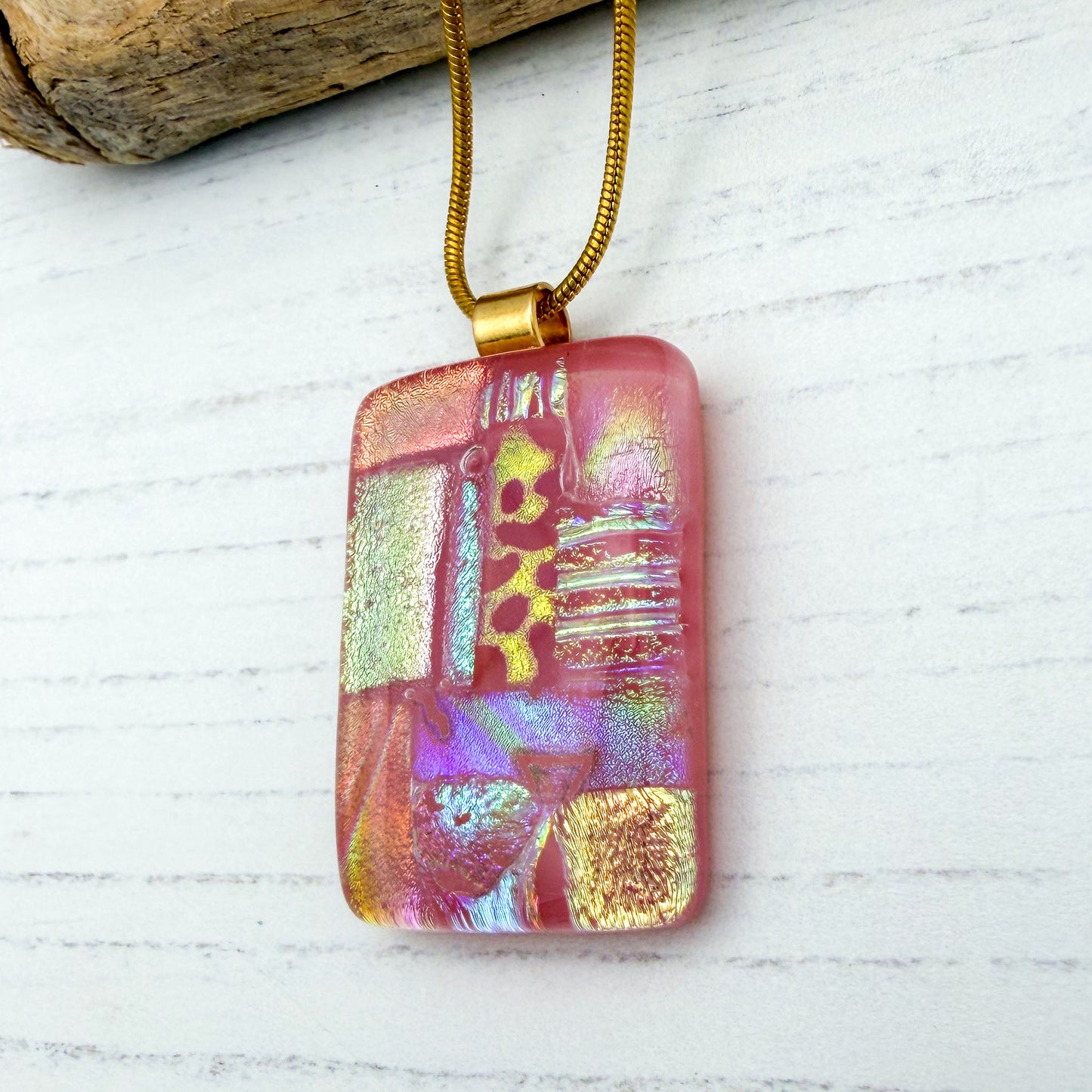 Salmon pink squares necklace | Handmade in Wales