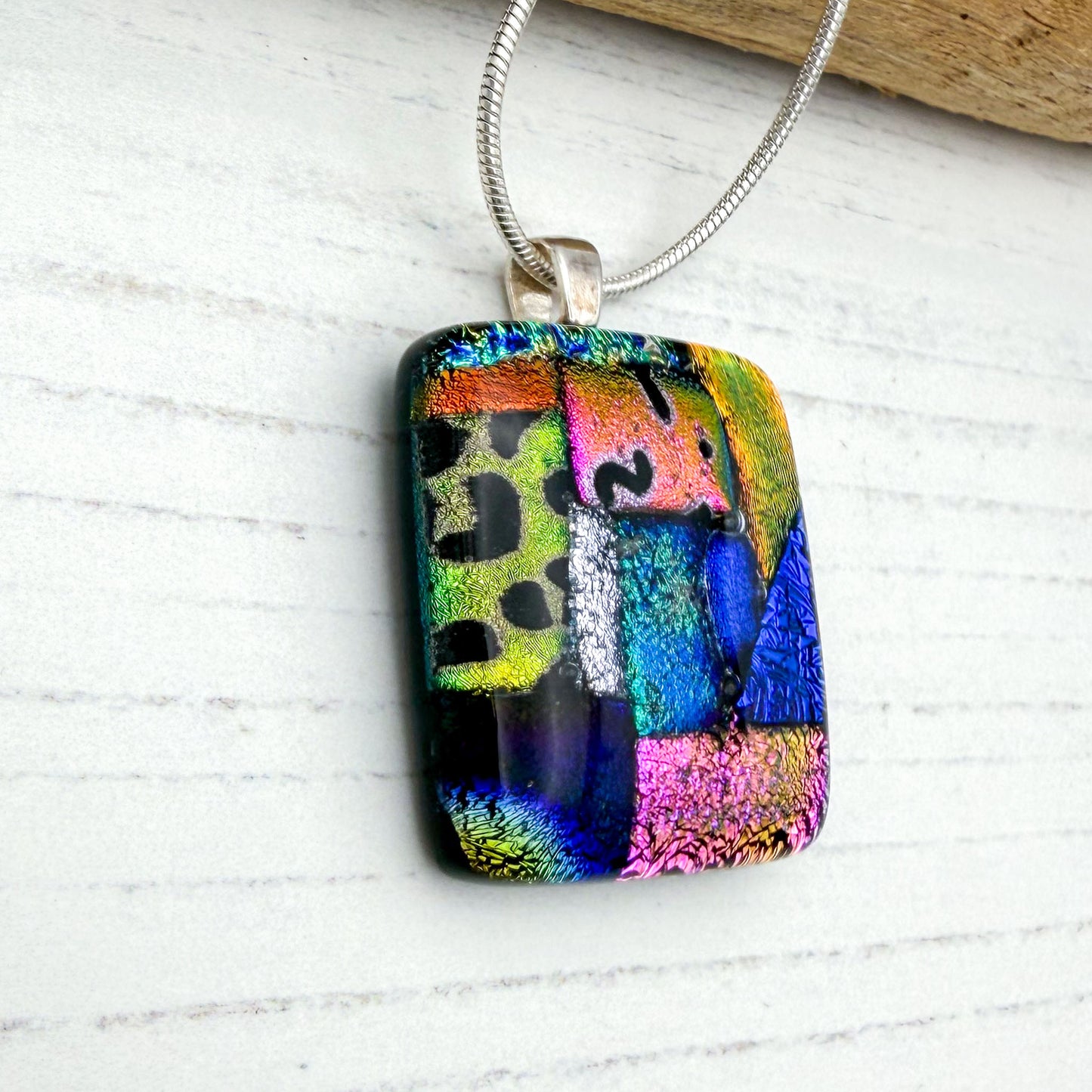 Pink leopard squares necklace | Handmade in Wales