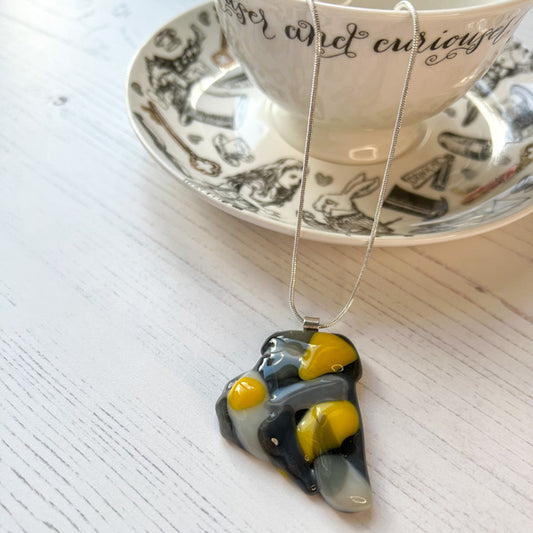 This yellow grey signature glass necklace is a handmade necklace that is inspired by my favourite style of creating necklaces.