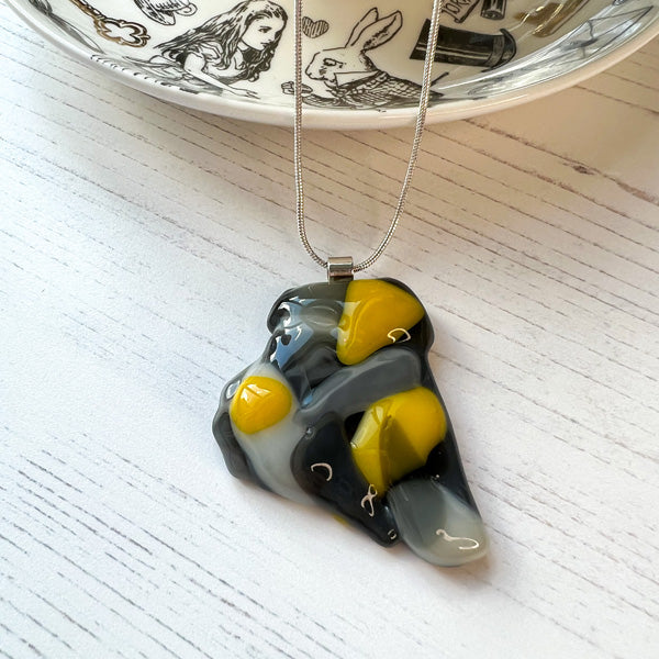 Yellow Grey Abstract Glass Necklace