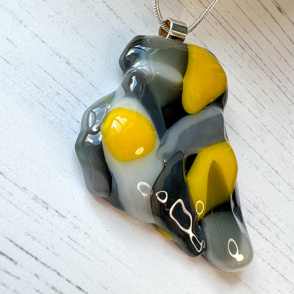 Yellow Grey Abstract Glass Necklace