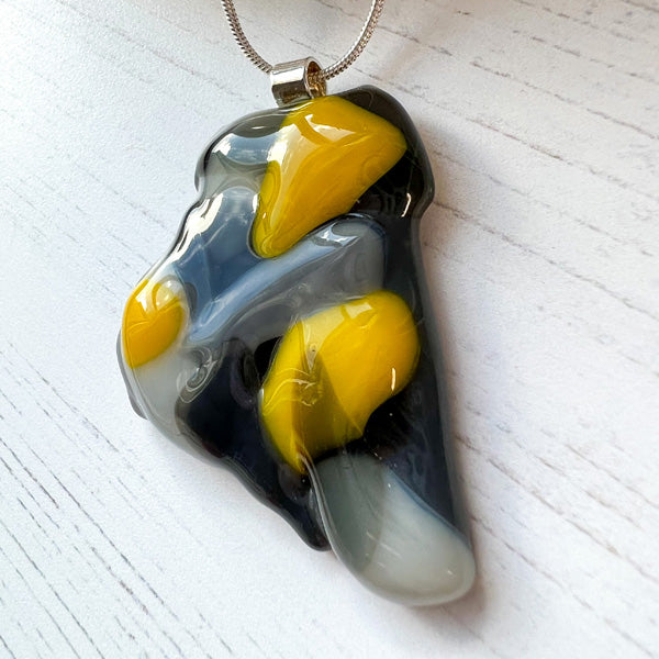 Yellow Grey Abstract Glass Necklace
