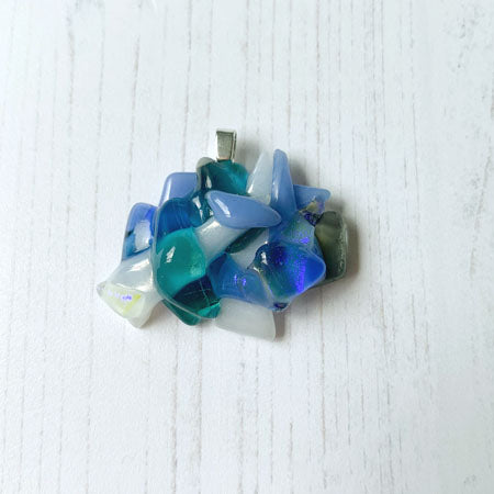 White Blue Abstract Glass Necklace