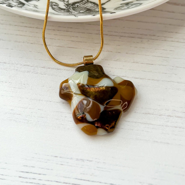 Brown Abstract Dichroic Glass Necklace