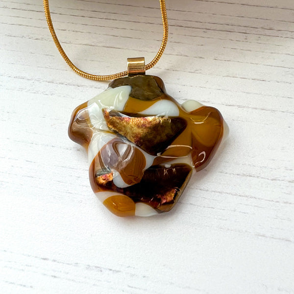 Brown Abstract Dichroic Glass Necklace
