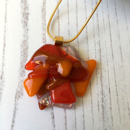 Orange Abstract Dichroic Glass Necklace