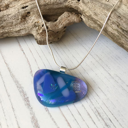 This sea dichroic glass necklace is a handmade necklace inspired by my local beaches.