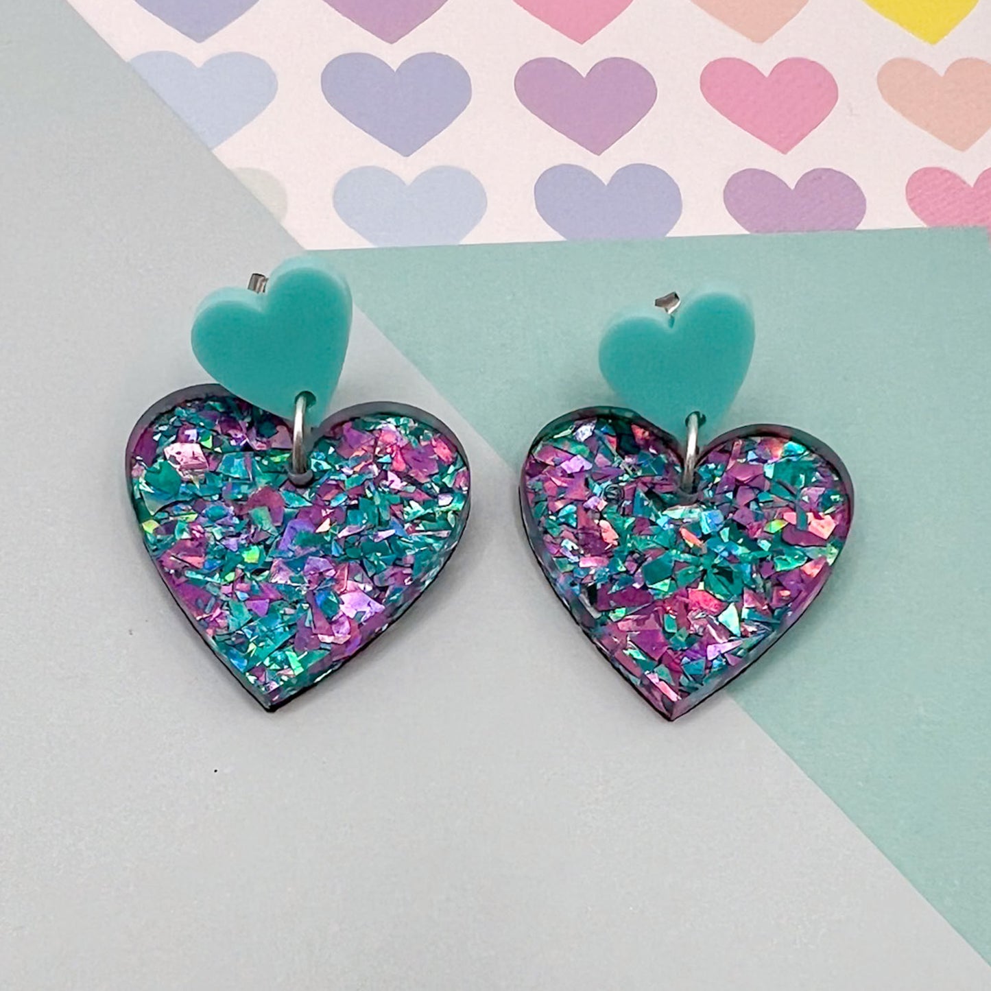 Duo of Hearts Acrylic Earrings