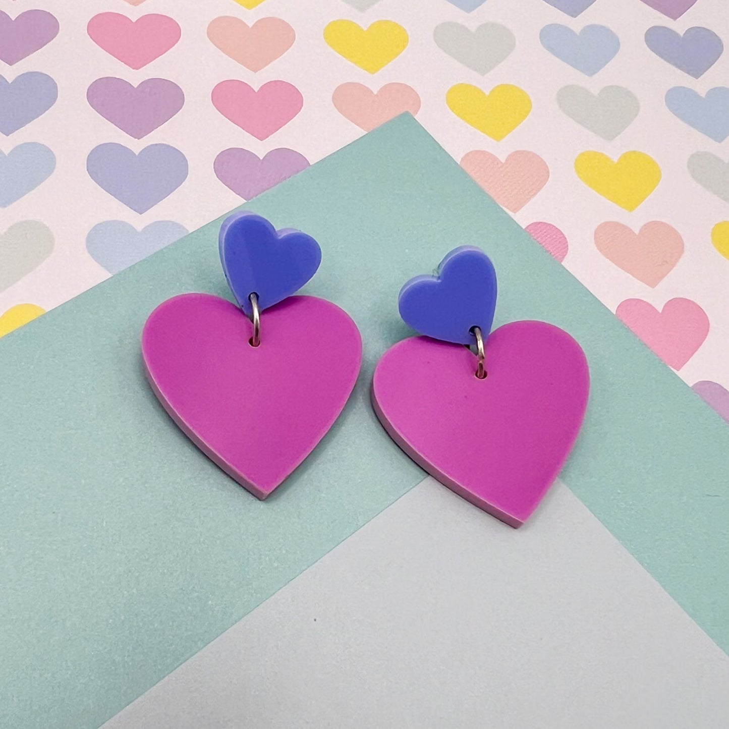 Duo of Hearts Acrylic Earrings