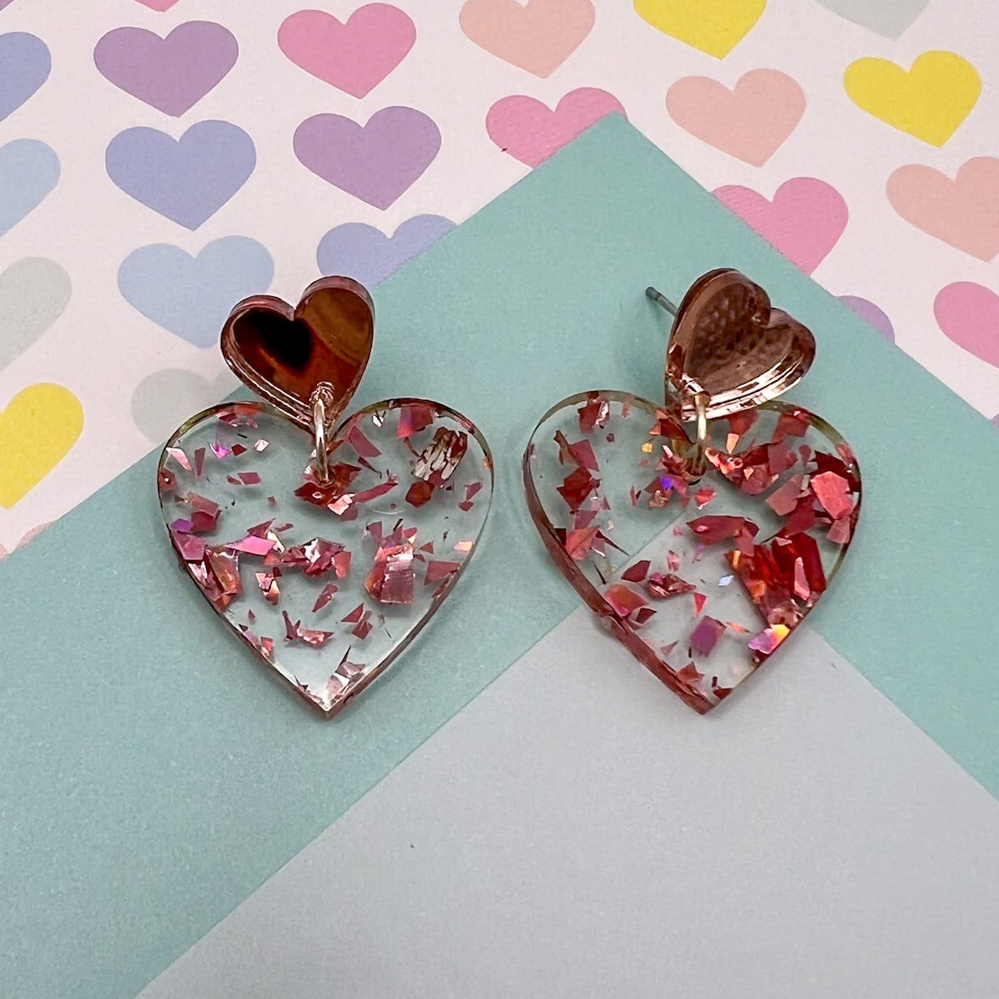 Duo of Hearts Acrylic Earrings