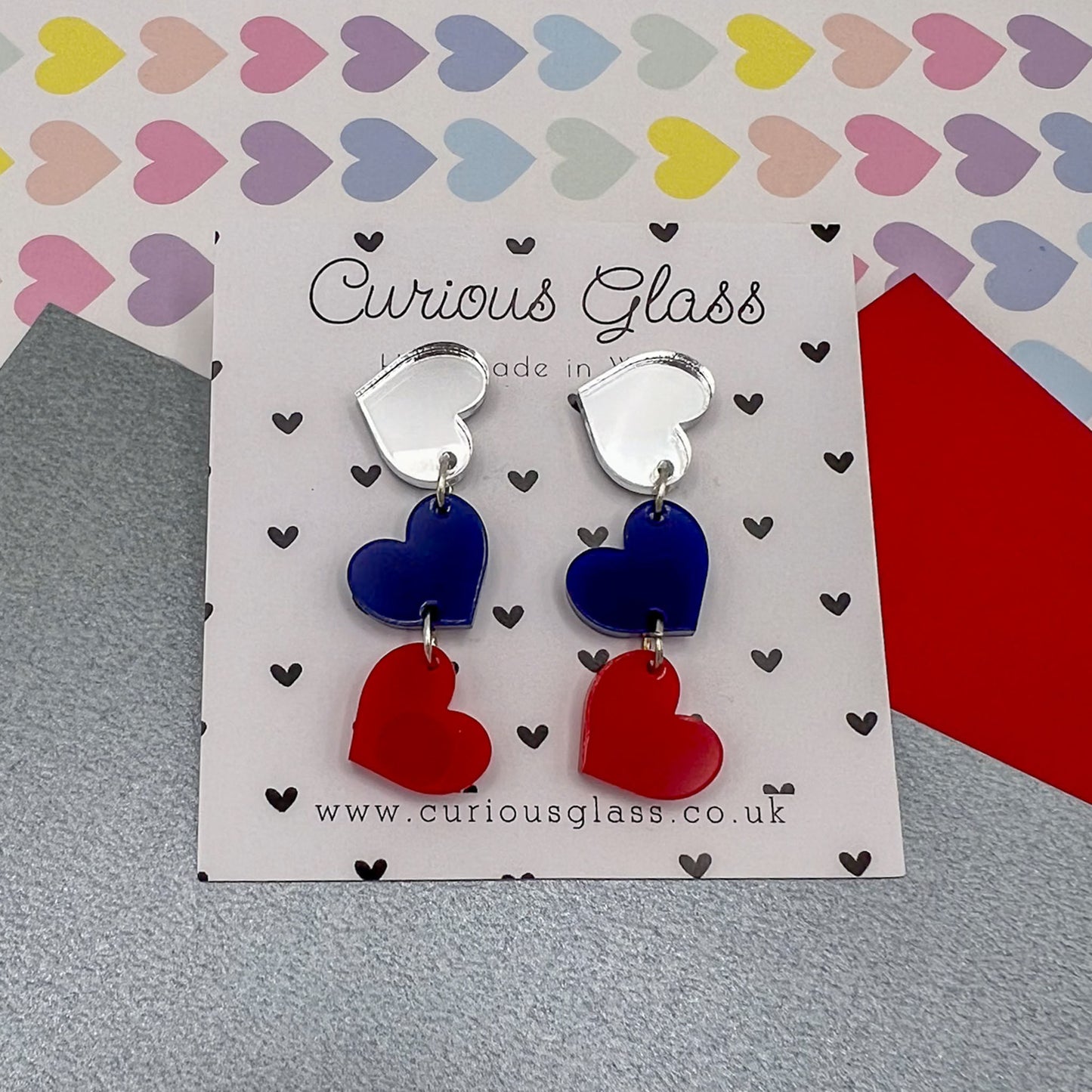 Trio of Hearts Acrylic Earrings
