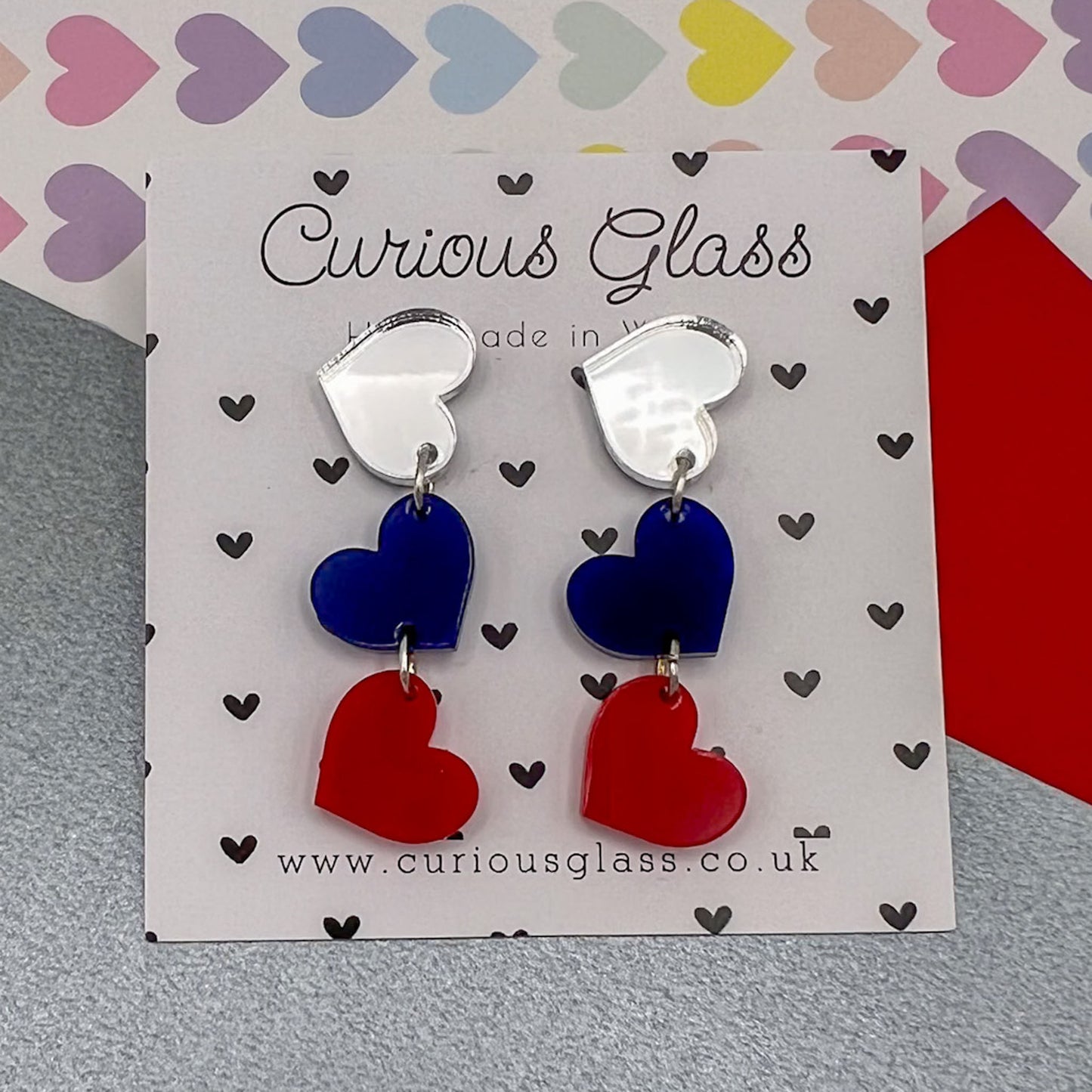 Trio of Hearts Acrylic Earrings