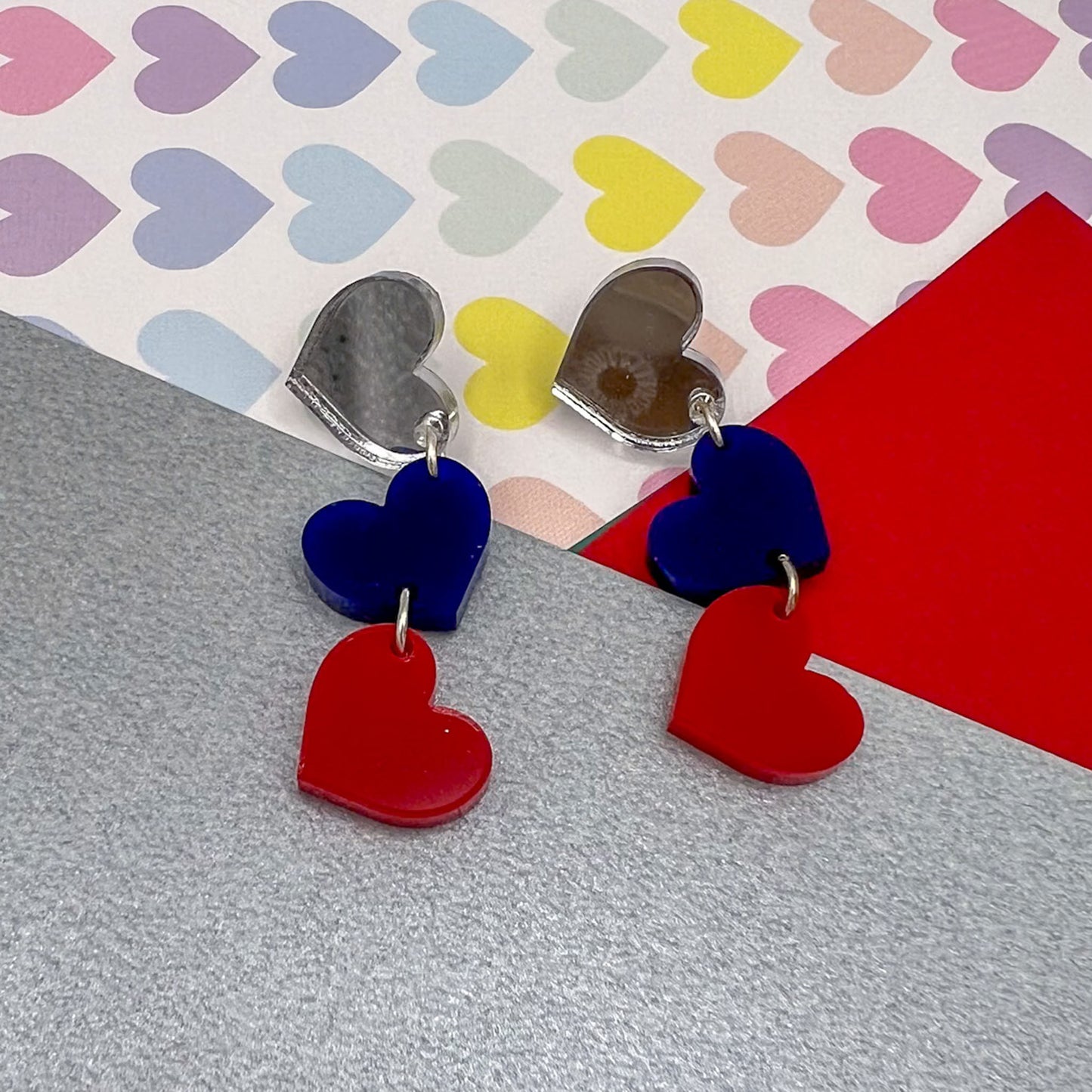 Trio of Hearts Acrylic Earrings