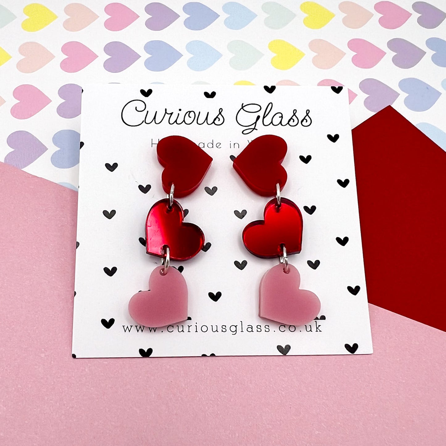 Trio of Hearts Acrylic Earrings