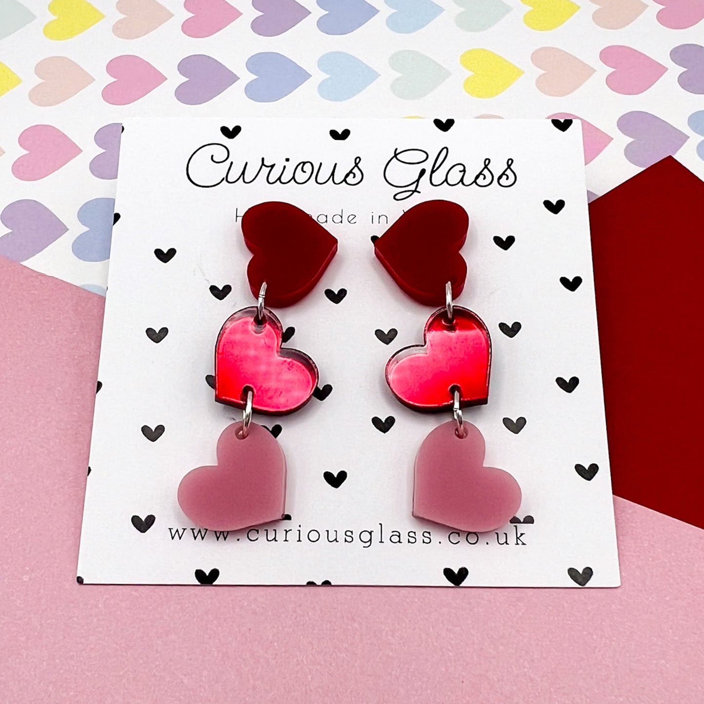 Trio of Hearts Acrylic Earrings