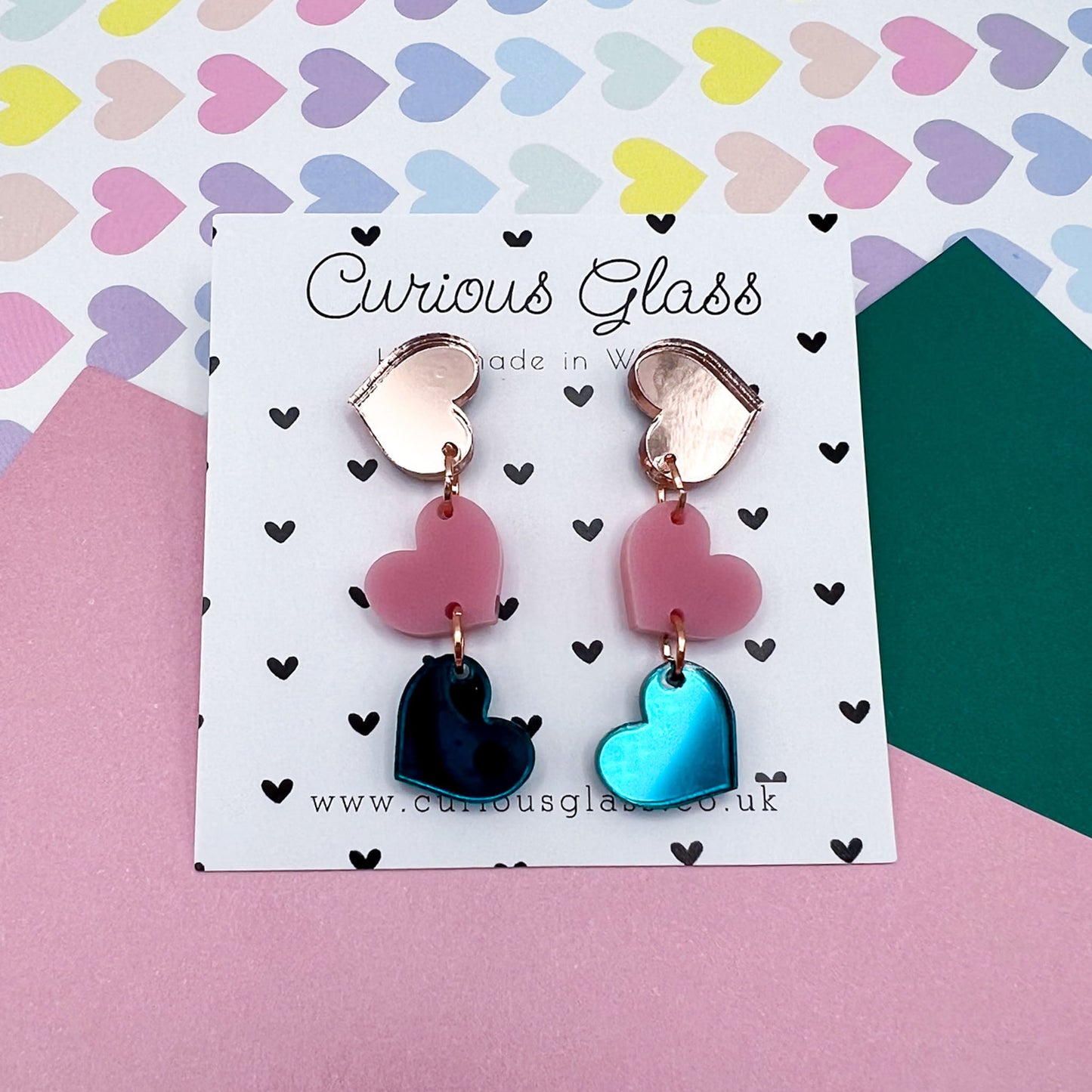 Trio of Hearts Acrylic Earrings