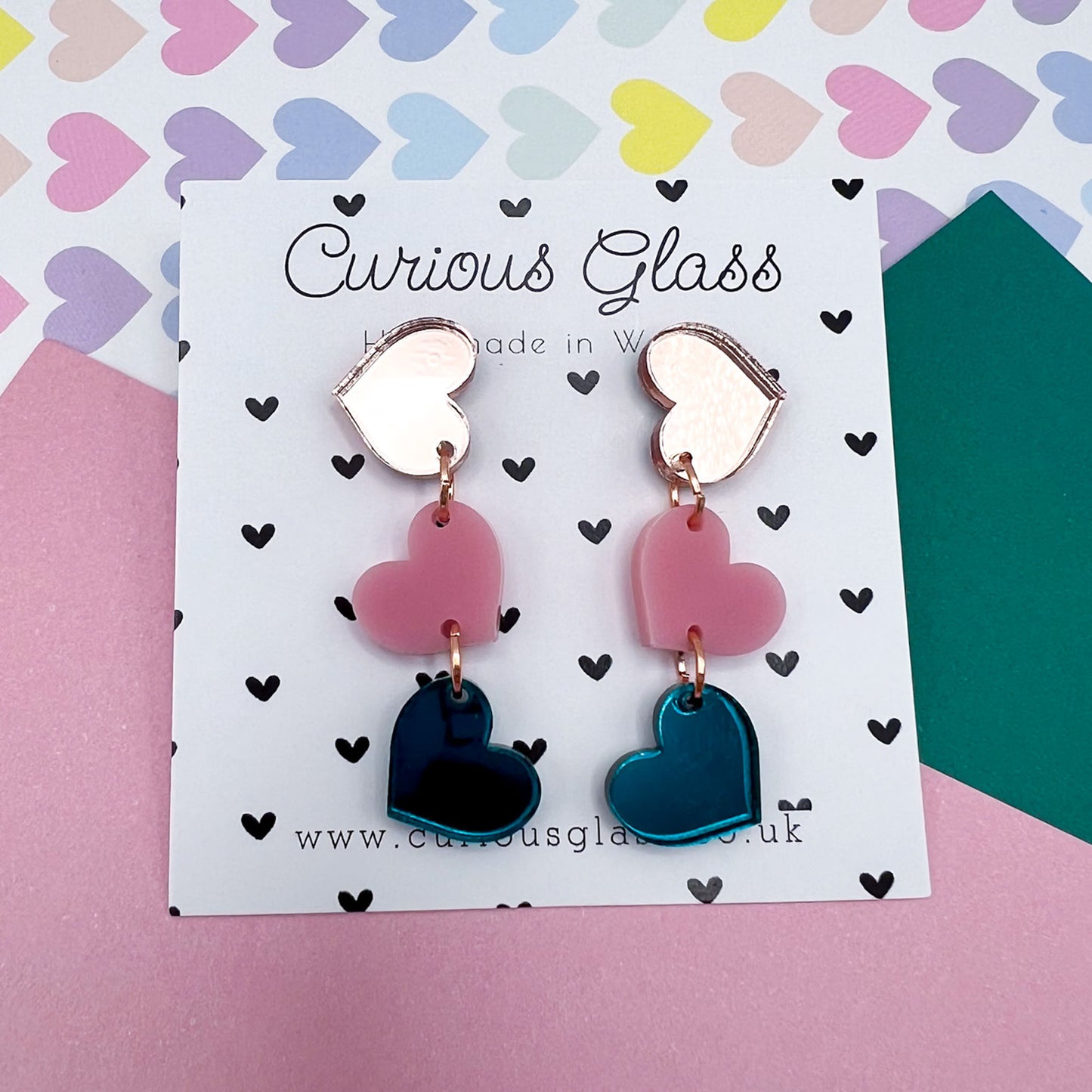 Trio of Hearts Acrylic Earrings
