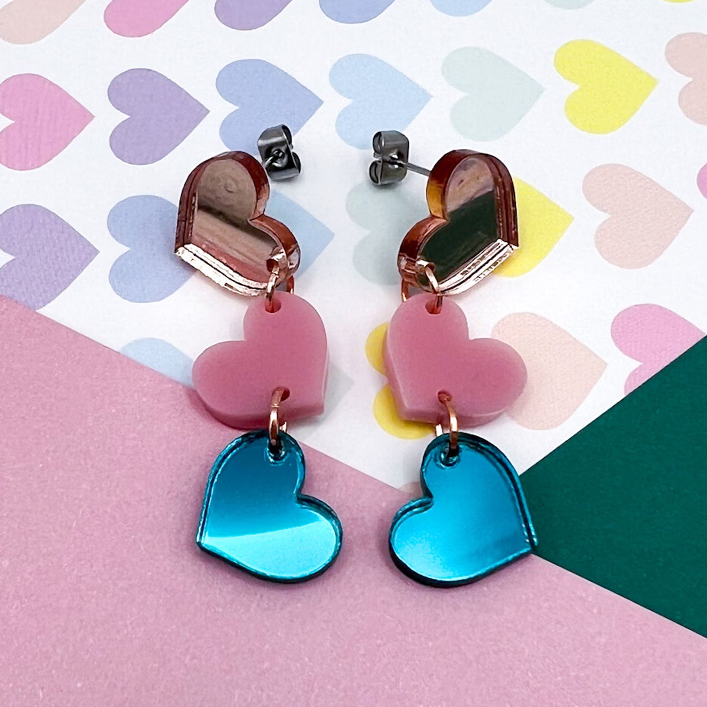 Trio of Hearts Acrylic Earrings