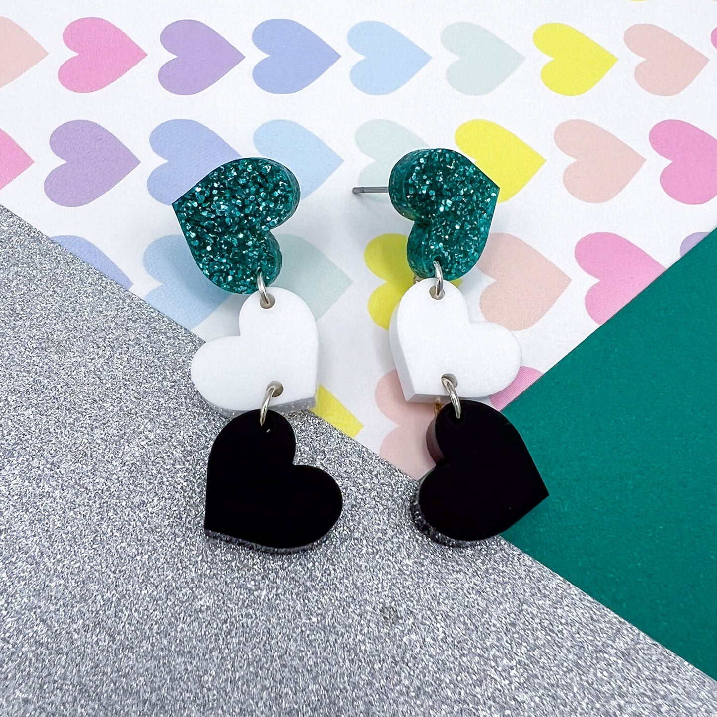 Trio of Hearts Acrylic Earrings