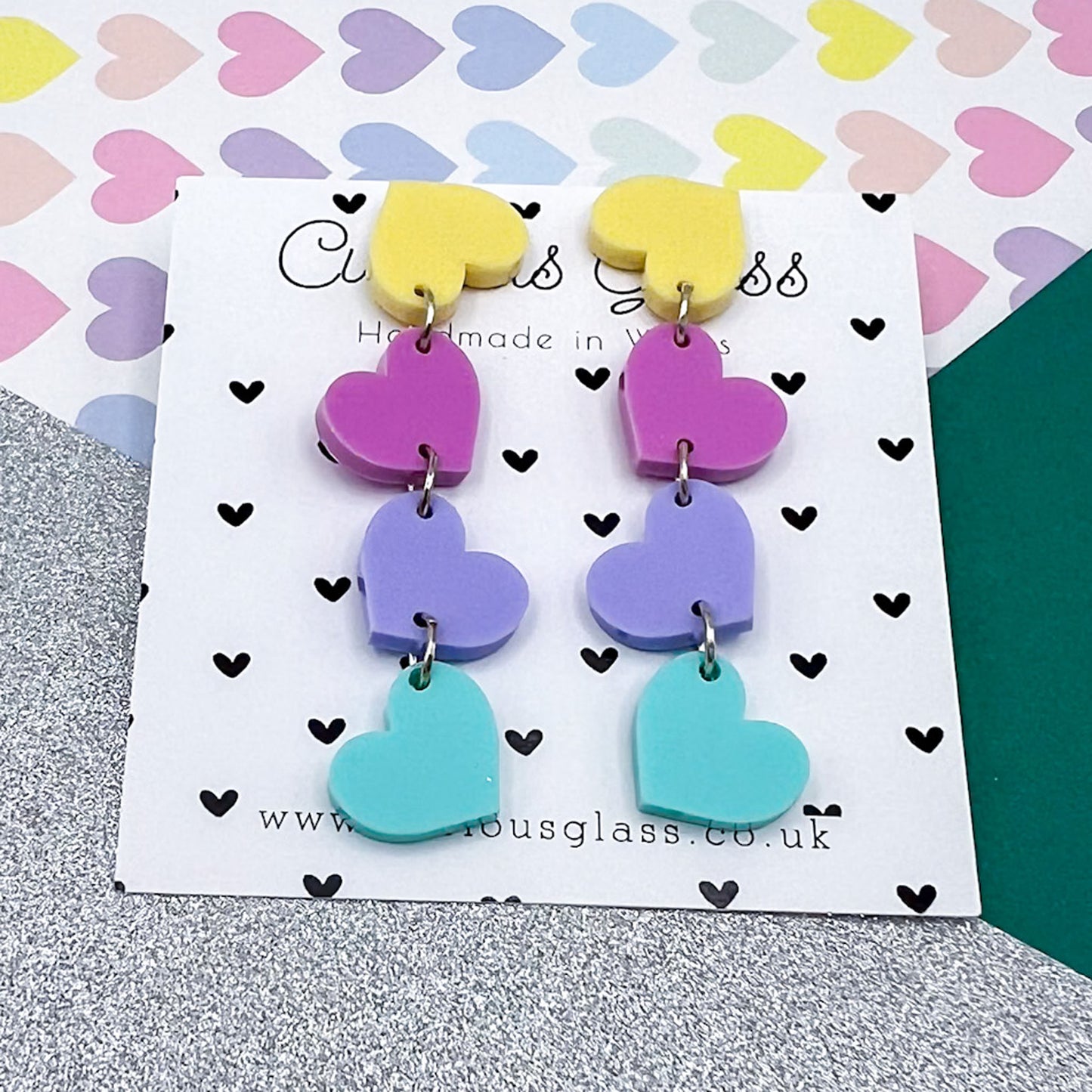Trio of Hearts Acrylic Earrings