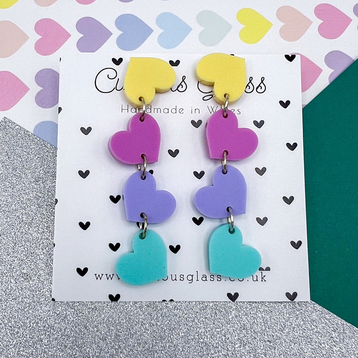 Trio of Hearts Acrylic Earrings