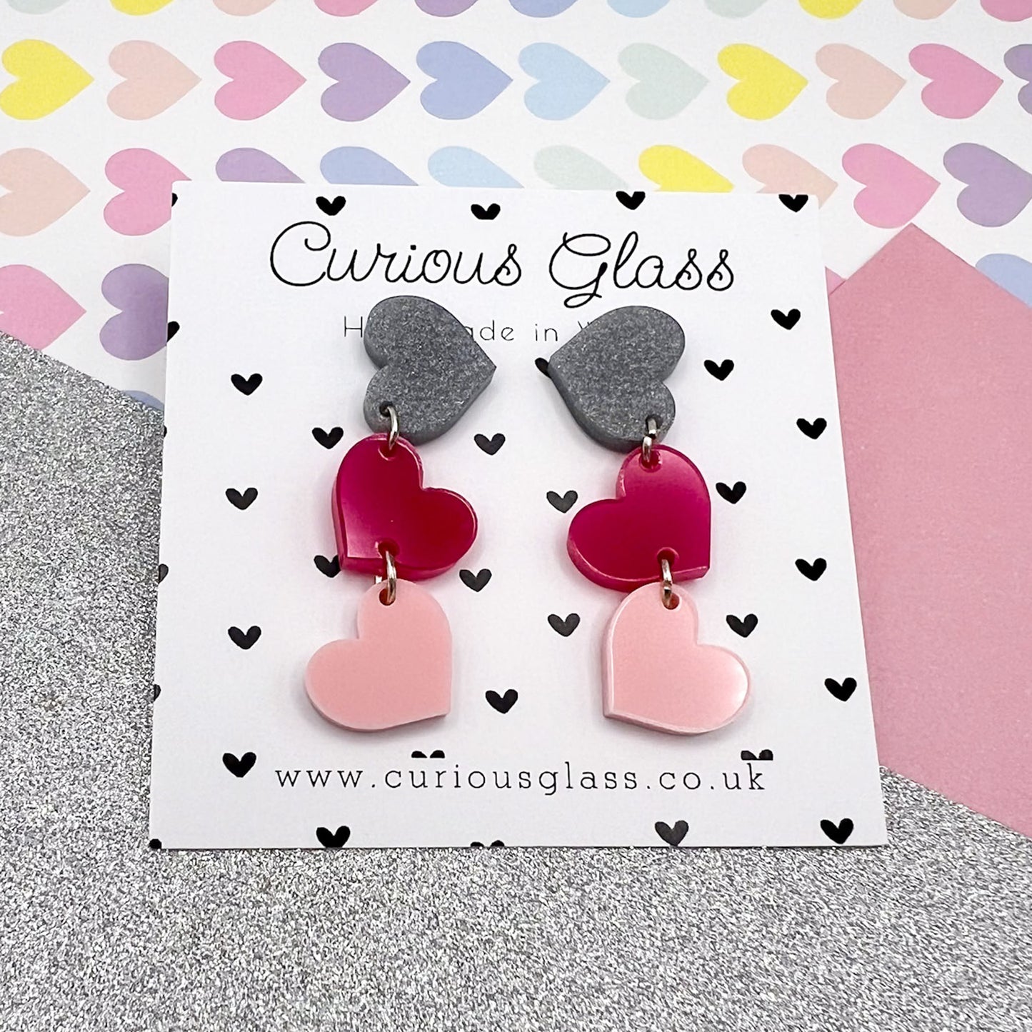 Trio of Hearts Acrylic Earrings